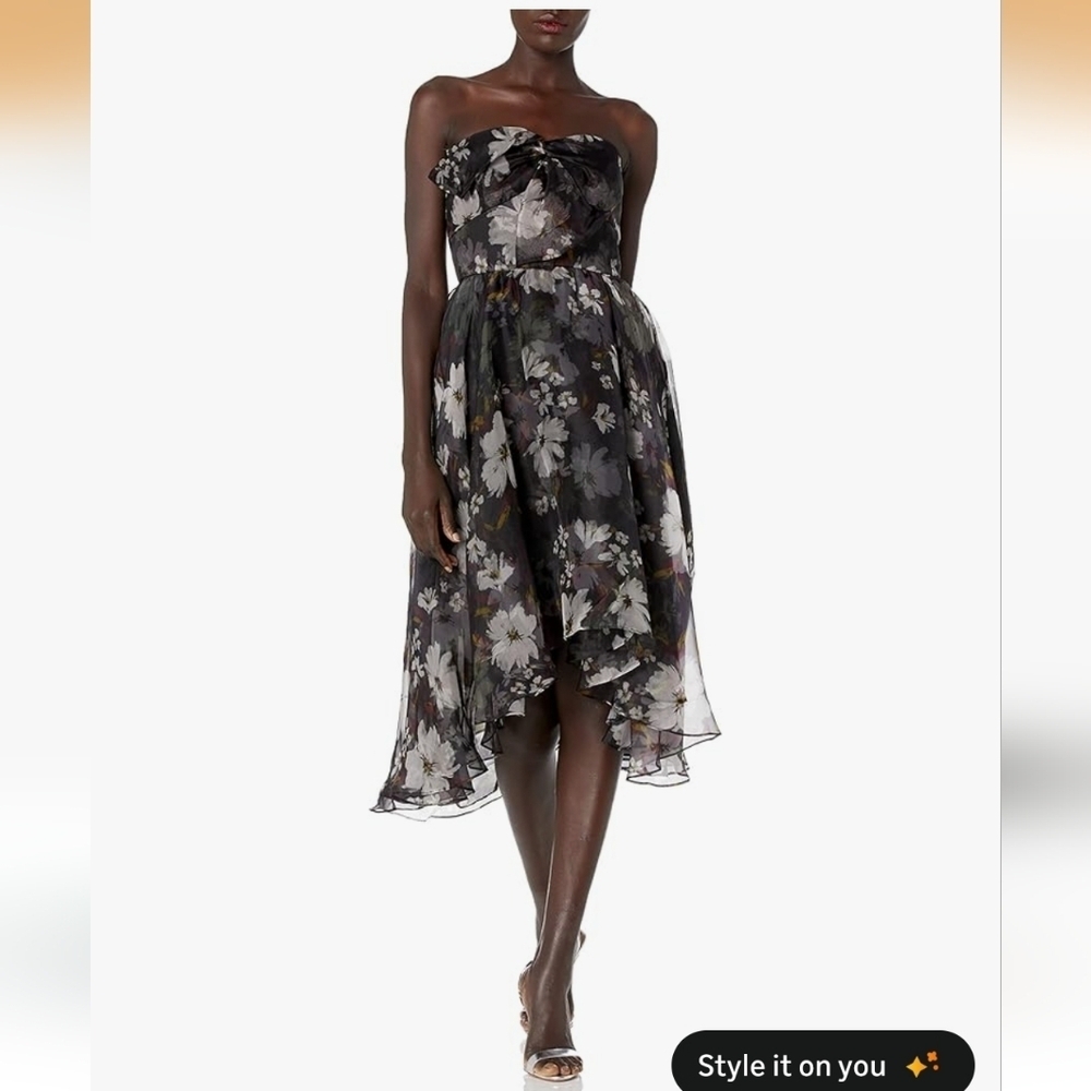 Shoshanna NWTs Midnight Strapless Floral Midi Dress